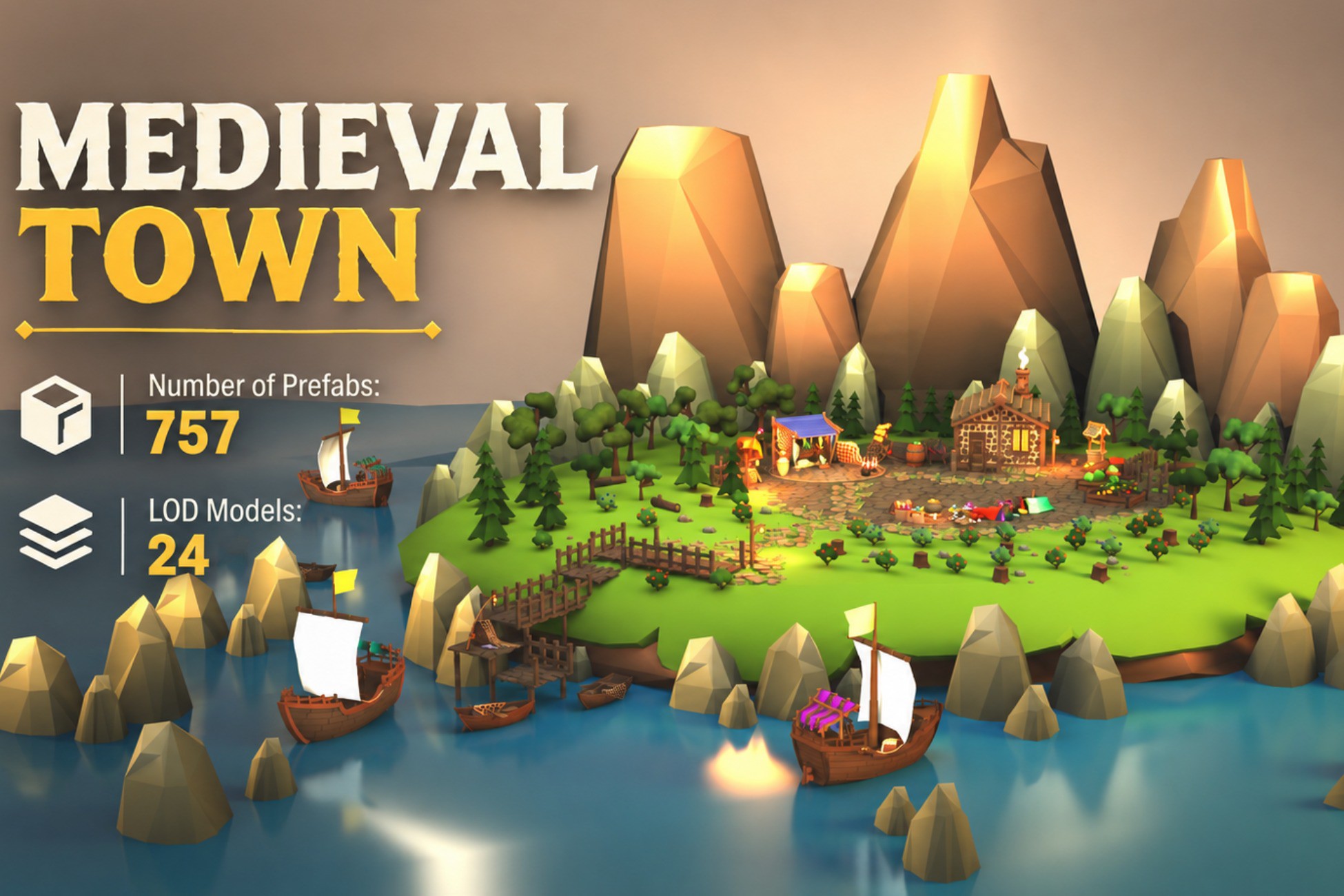 Low Poly 3D Medieval Town Assets