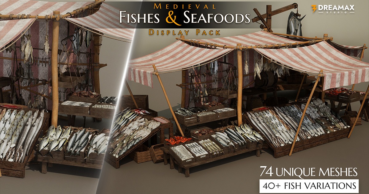 Medieval Fish Market Stalls & Seafood Display Props Pack Vol. 1 | 3D ...