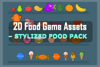 2D Food Game Assets – Stylized Cakes, Candies, Fruits & Meats Pack