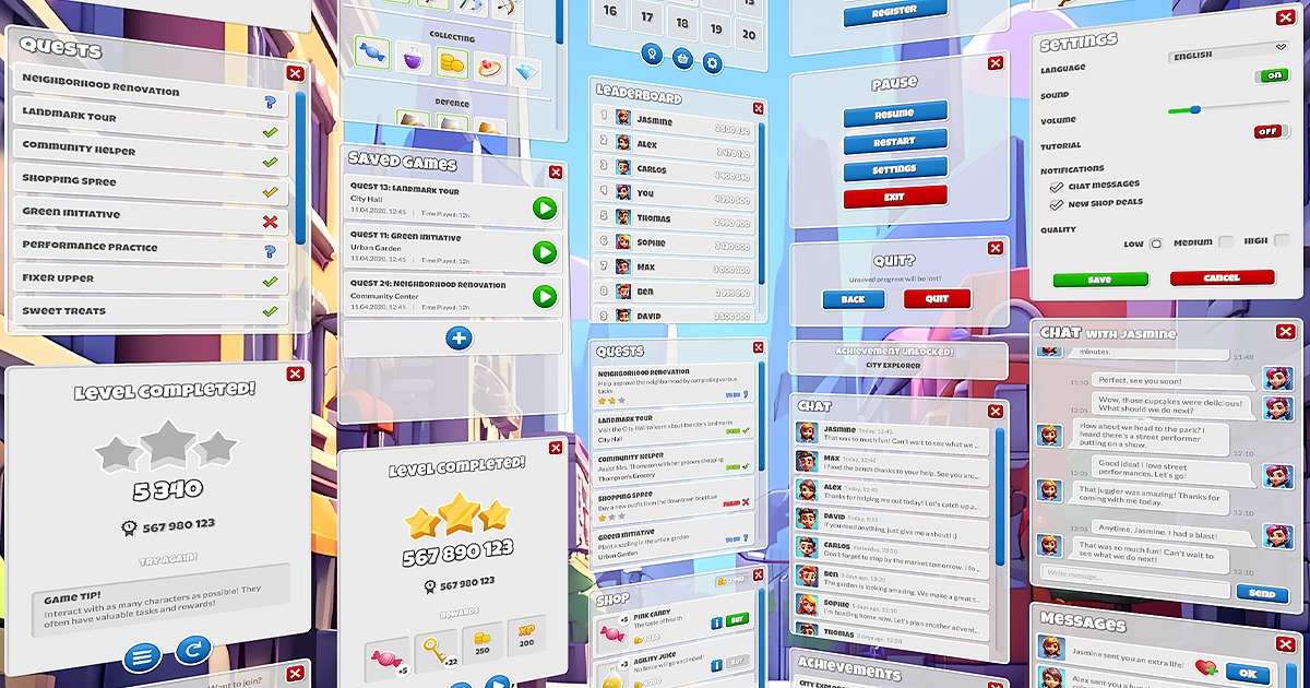 Clean, cartoon 4k game GUI / UI - with sources | 2D GUI | Unity Asset Store