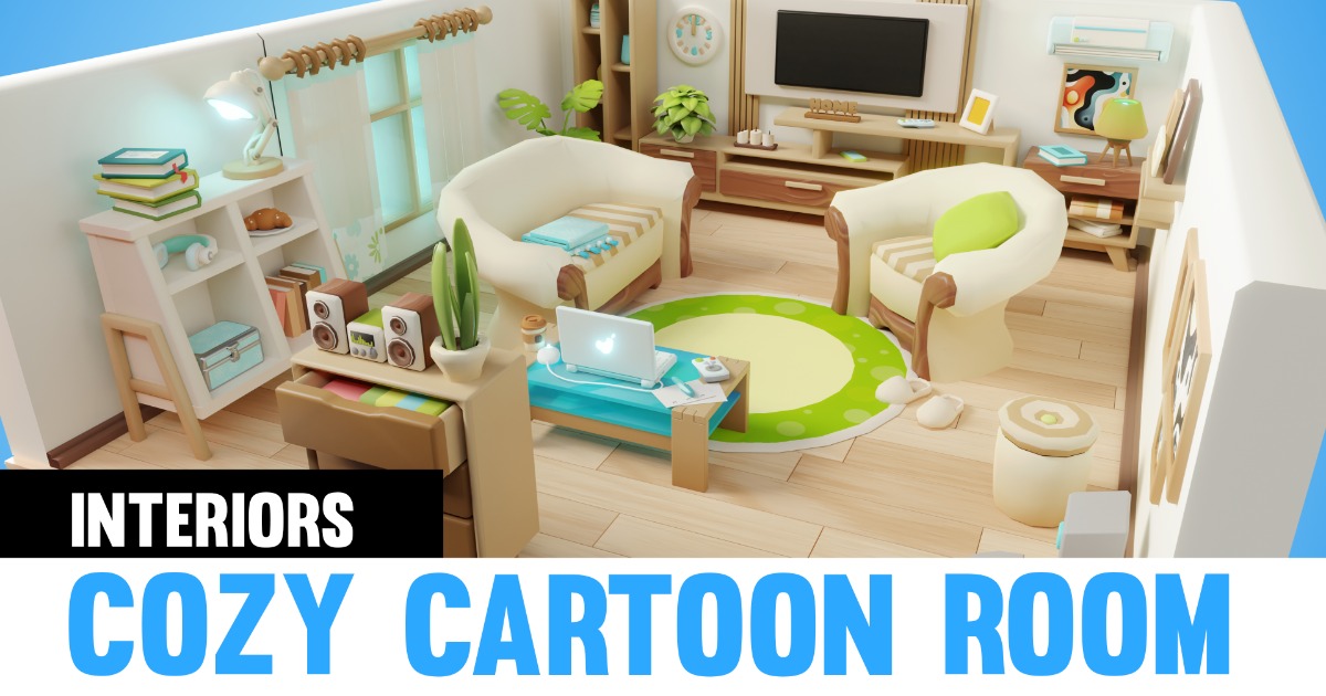 Cartoon Flat Livingroom | 3D Interior | Unity Asset Store