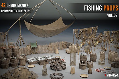 Medieval Fishing Props - Line, Net, Tackle & Preservation Tools Vol. 2