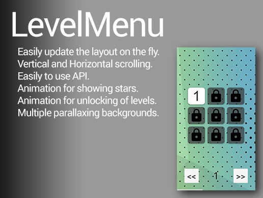 Menu Level Asset Unity LevelMenu | GUI Tools | Unity Asset Store