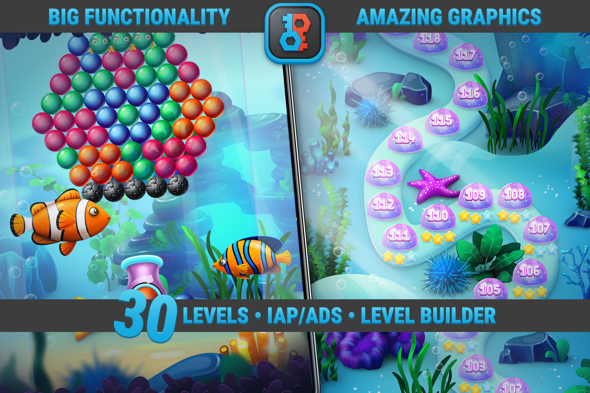 MK Bubble Shooter Kit • Underwater Pop Game Template