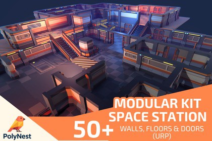 Low Poly Sci-Fi Modular Kit - Space Station Walls, Floors & Doors (URP)