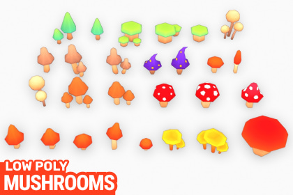 3D Low-Poly Mushrooms