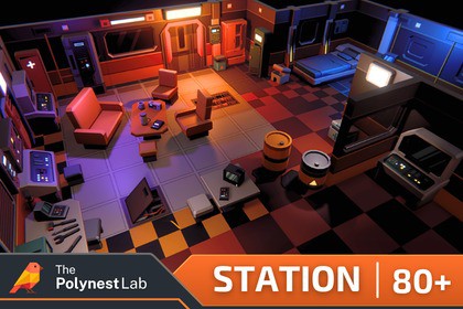 Low Poly Sci-Fi Station / Cosmic Retro