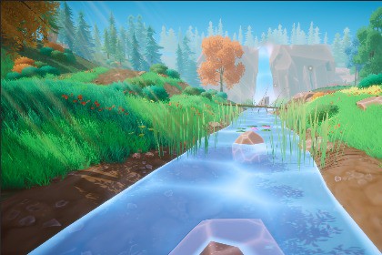 Cartoon Style Fantasy Environment With Interactive Grasses