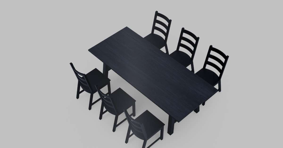 Unity Light Table Black Wooden Dining Table Set with 6 Chairs | 3D Furniture | Unity ...