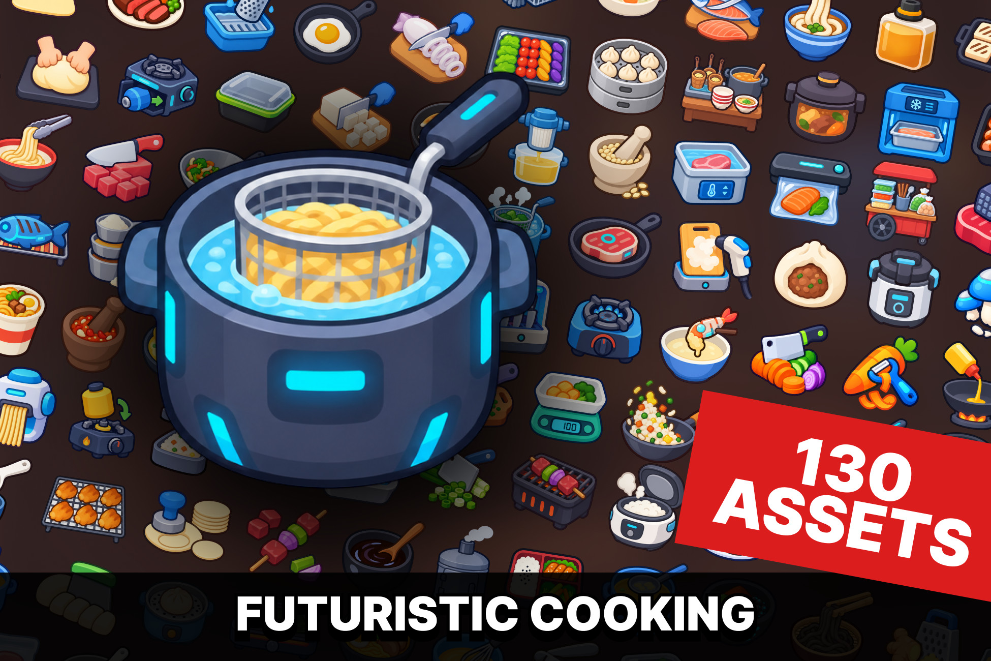Futuristic Kitchen Food Processing Cooking Technology Icons Pack