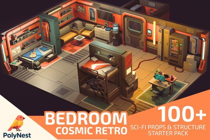Low Poly Sci-Fi Bedroom / Cosmic Retro