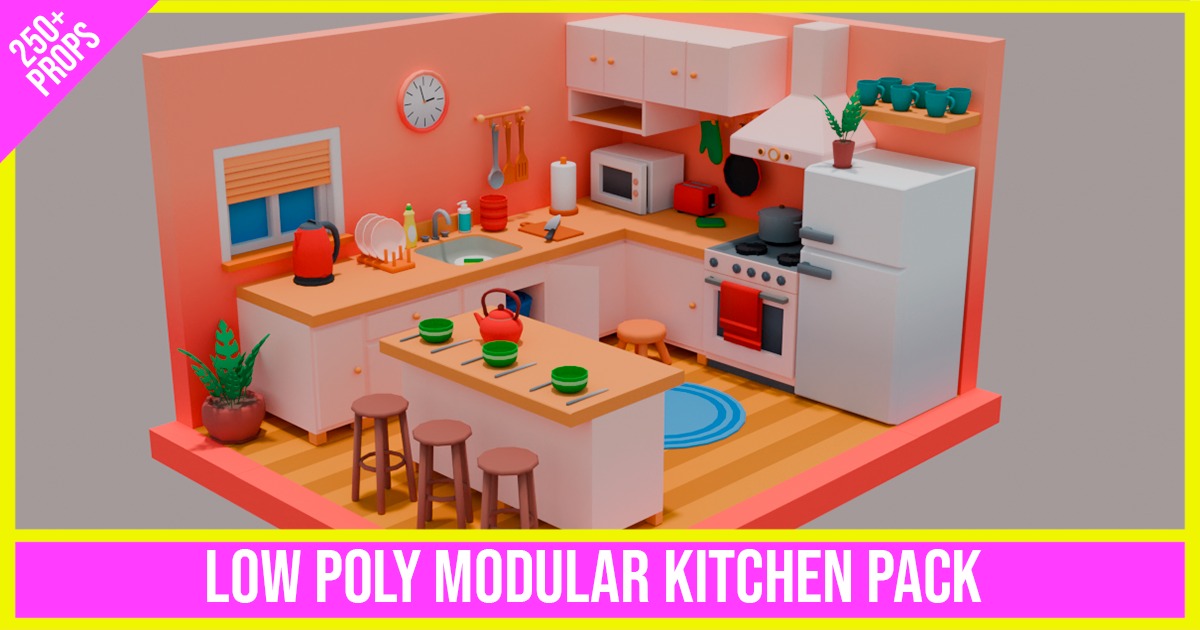 Low Poly Modular Kitchen Pack (250 Props) | 3D 環境 | Unity Asset Store