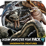Underwater Creatures Pack 4 - WalrusSeal, Spider, Turtle, Worm, Dolphin & Remora