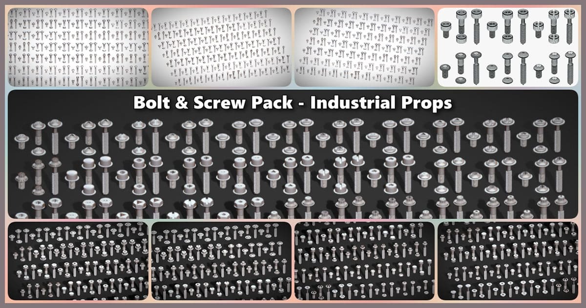 Screw Unity Source Code 308 Bolt Screw & Head Pack - Low Poly Realistic Kitbash - Industrial ...
