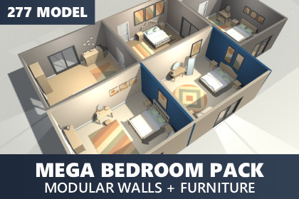 Low Poly MEGA Bedroom Pack