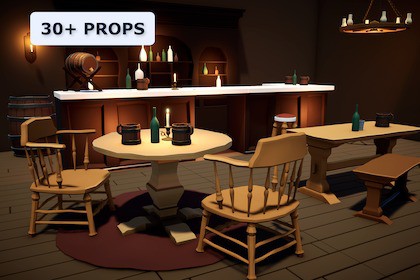 Stylized Fantasy Tavern & Inn Interiors (30+ Props) - Modular Kit