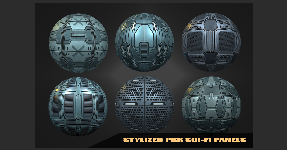 Stylized Sci-Fi Space Panels PBR Materials Vol 02 | 2D Textures ...