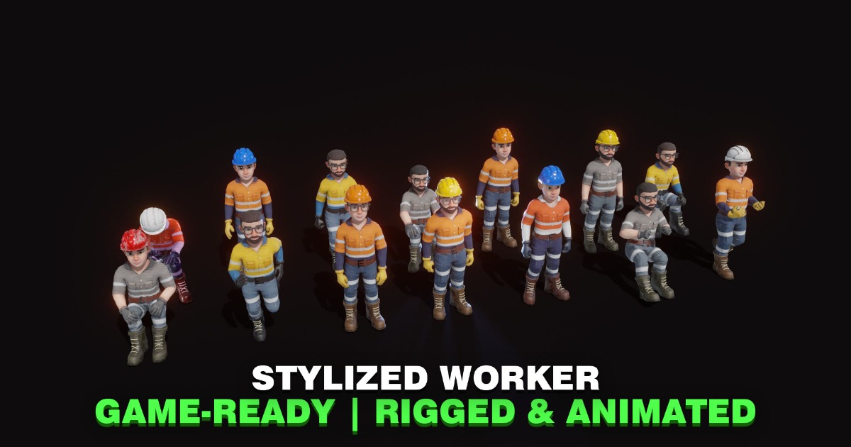 Stylized Male Worker 3D Model – Animated & Customizable | 3D Humanoids ...