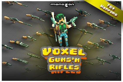 Voxel Guns and Rifles - 3D pixel art - monogon