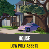 Low Poly Cartoon House Interior & Exterior