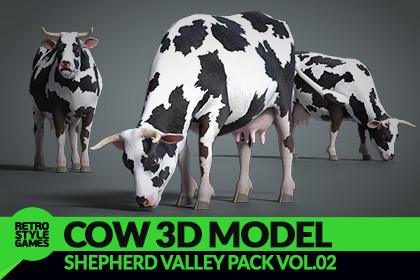 Low Poly Cow 3D Model – Holstein Dairy Rigged Animated HDRP