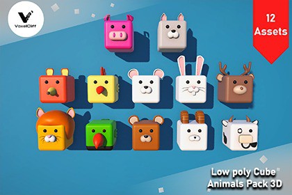 Low poly Cube Animals Pack 3D