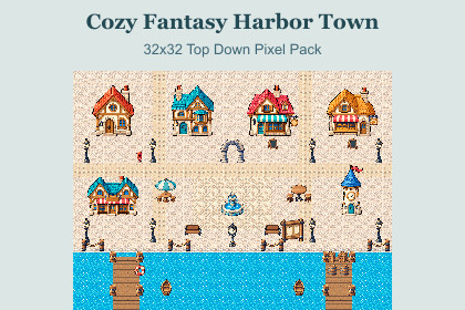 Cozy Fantasy Harbor Town – 32x32 Top Down Pixel Pack