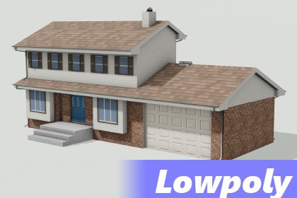 ローポリの普通のアメリカンハウス。Cタイプ
