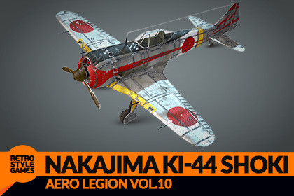 Nakajima Ki-44 Shoki WW2 Interceptor Airplane - Low Poly 3D Model