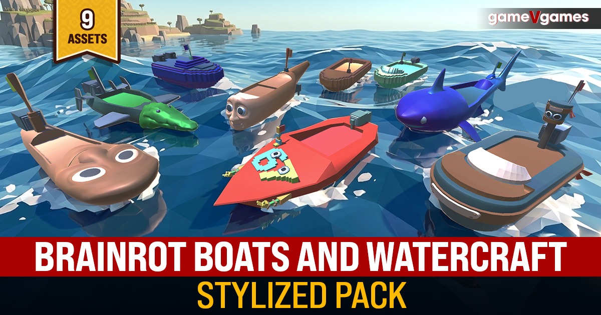 Stylized Brainrot Boats & Watercraft Pack | 3D Vehicles | Unity Asset Store
