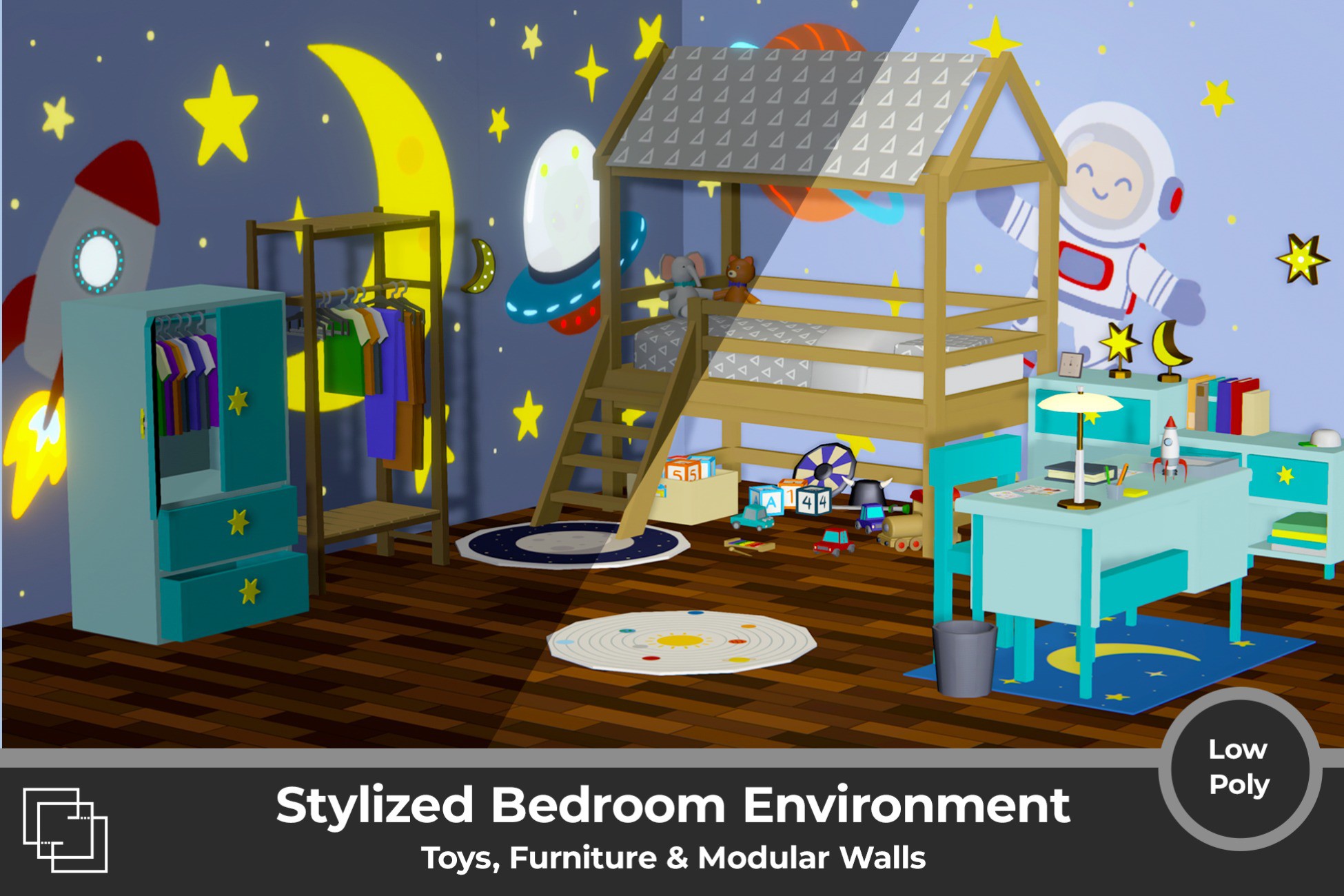 Stylized Bedroom Environment - Toys, Furniture & Modular Walls | 3D ...