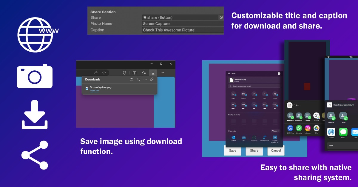 Native Web Screen Capture, Save, and Share | Integration | Unity Asset ...