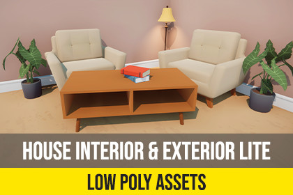 Low Poly Cartoon House Interior & Exterior Lite