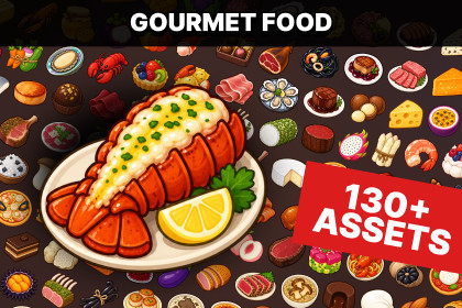 Gourmet Food Dishes Desserts Seafood Meat Restaurant Icons Pack