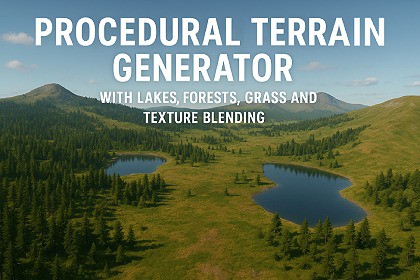 Procedural Terrain Generator with Lakes, Forests, Grass and Texture Blending