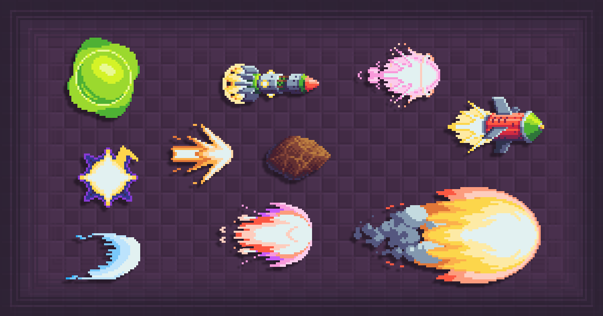 Super Pixel Projectiles Pack 1 | 2D Textures & Materials | Unity Asset ...