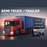 European Semi Truck + Container Trailer | Custom Logo, Openable Doors, Interior