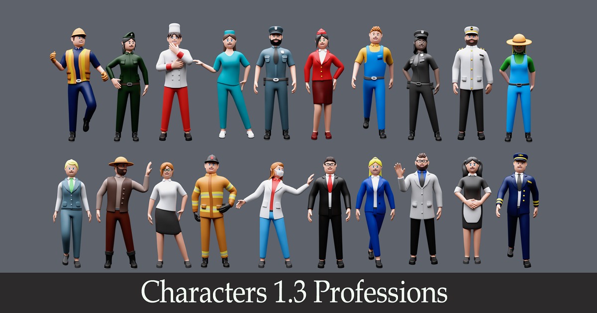 Unity Cartoon Work Cartoon characters 1 03 professions | 3D Characters | Unity Asset Store