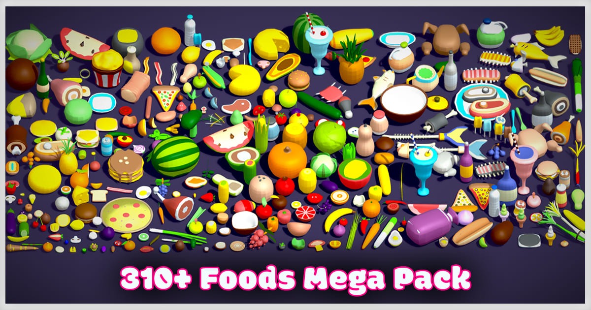 Food Pack - 310+ Foods Mega Pack - Low poly Vegetable Fruits Drink Veg ...