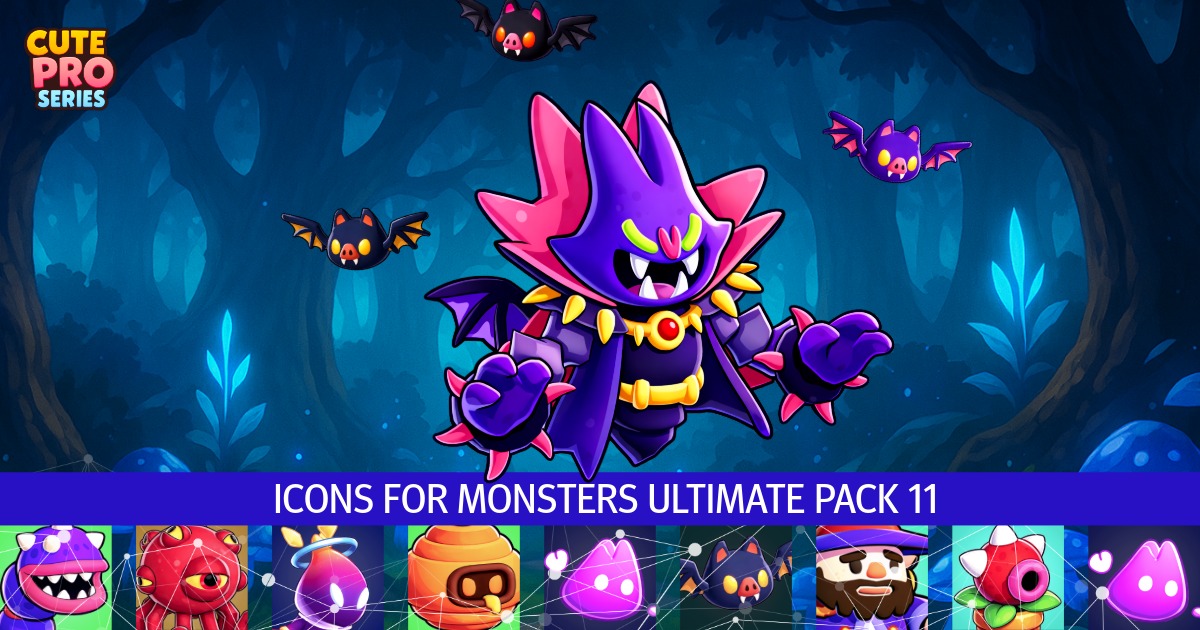 Icons For Monsters Ultimate Pack 11 Cute Pro Series by Meshtint Studio