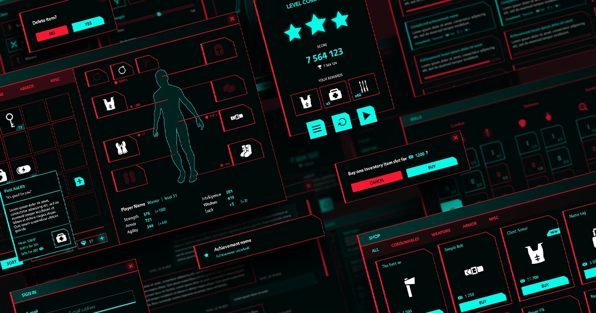 Cyberpunk GUI / UI Kit - over 1300 PNG, editable sources! | 2D GUI ...