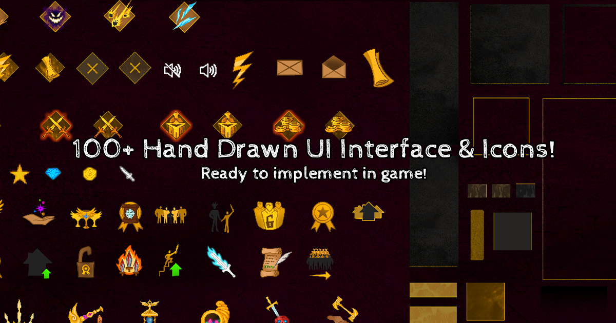 100 Hand Drawn UI & Icons | 2D Icons | Unity Asset Store
