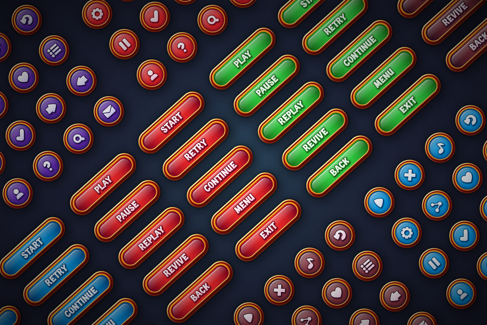 Game Buttons Pack 8 - Cartoon Style Buttons kit for Casual Games | 2D ...