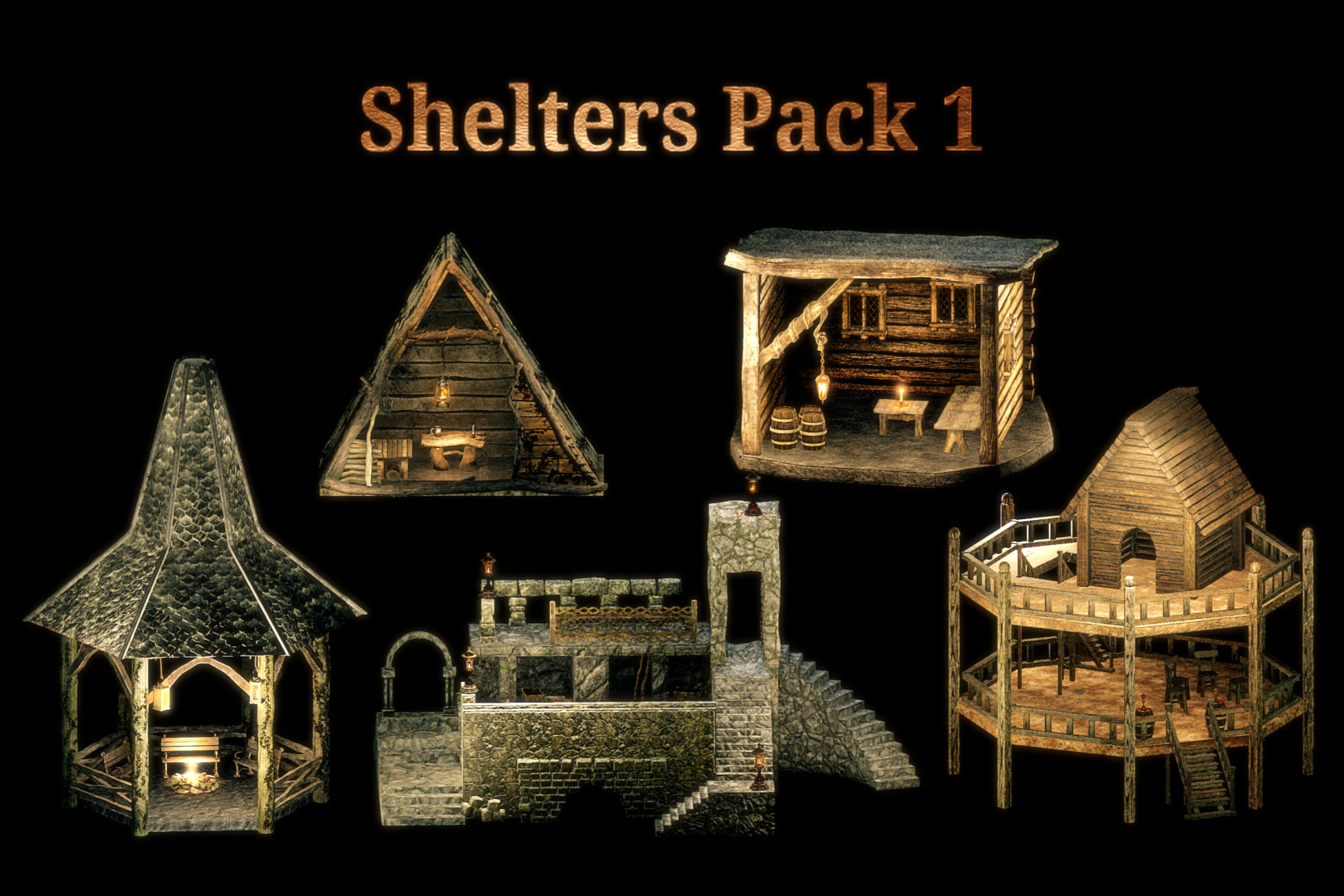 Mid Poly Asset Sheds Pack 1 – Cottages, Cabins and Shelters – Mid Poly Asset Buildings ...