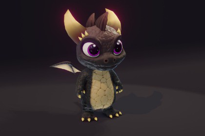 Cartoon Black Baby Dragon 3D Model & 5 Music Tracks & 36 Sound Effects