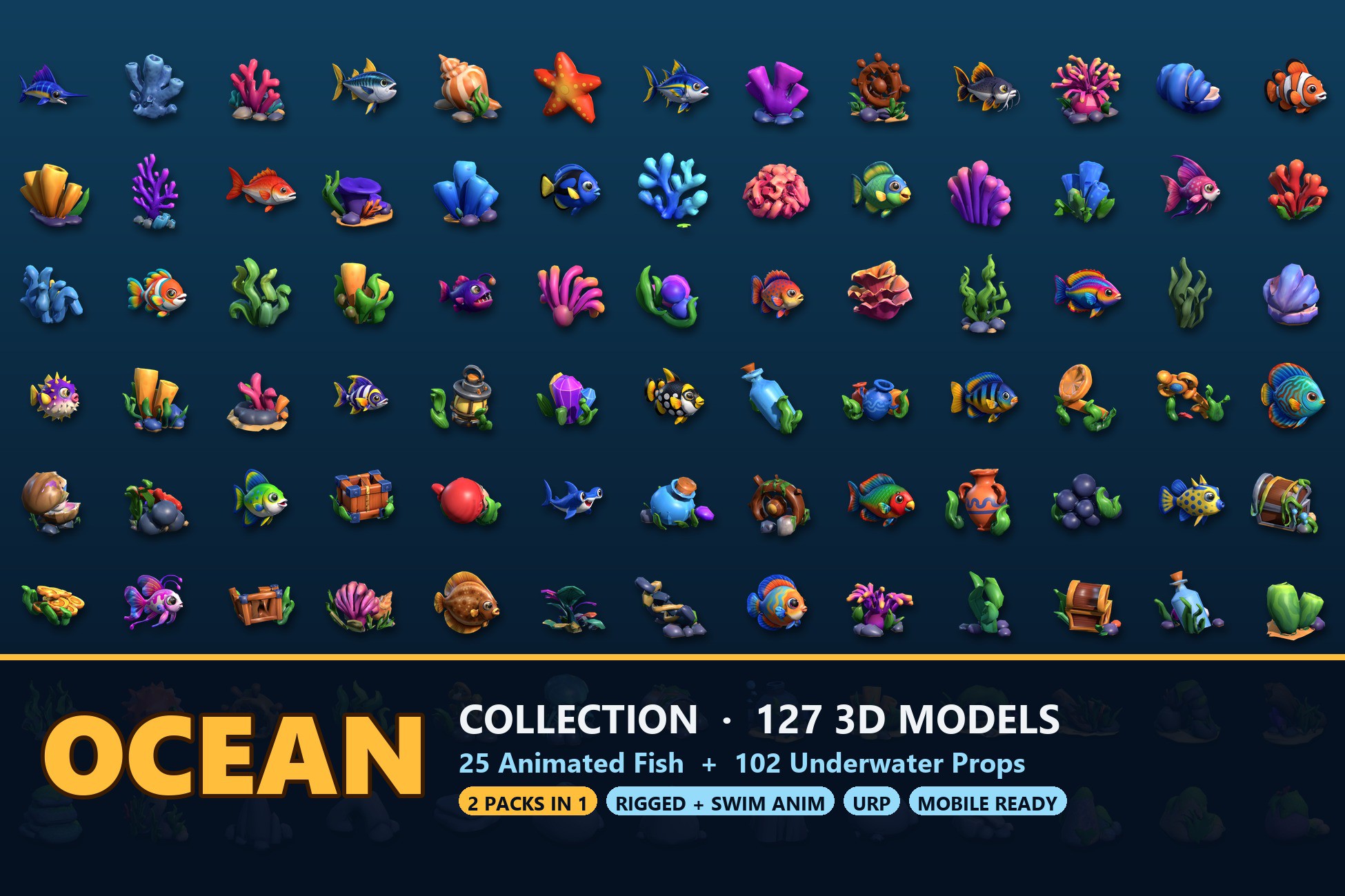 Low Poly Ocean Collection - Fish + Underwater Props