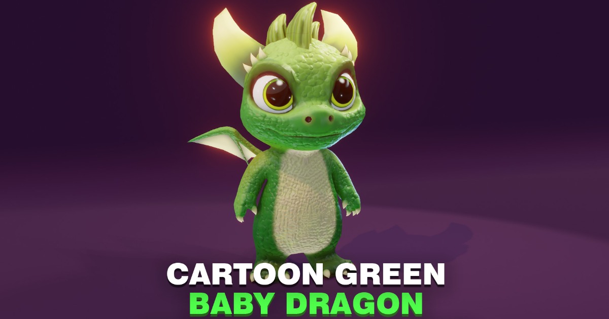 Cartoon Baby Dragon 3d Model (Green) (Low-Poly, Game-Ready, Animated ...