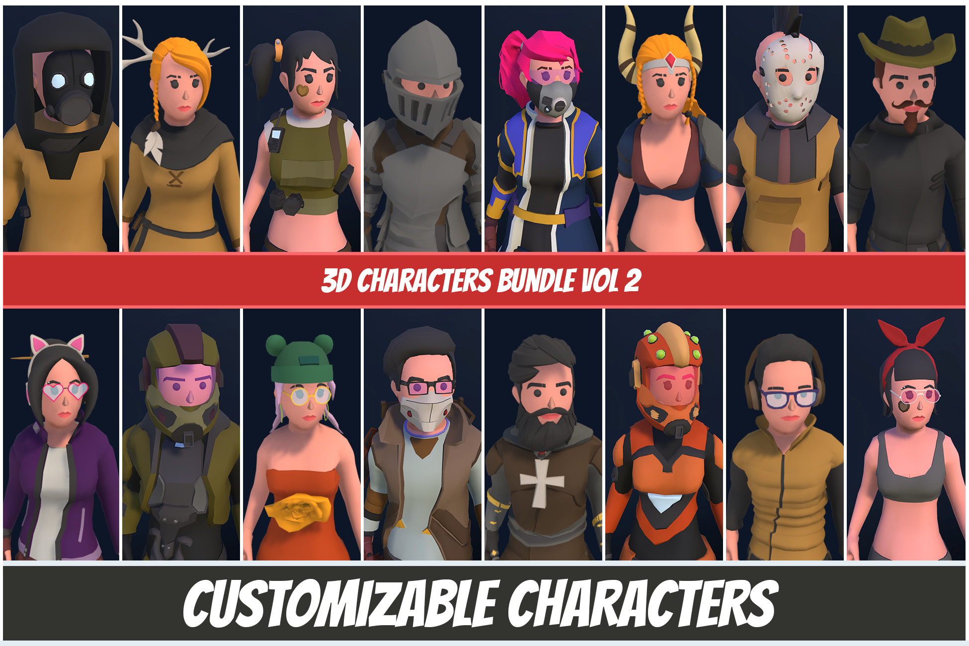 Customizable 3D Characters Bundle Vol 2 3D Humanoids Unity Asset Store customizable-3d-characters-bundle-vol-2-3d-humanoids-unity-asset-store