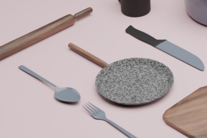 3D – Kitchen set: Forks, spoons, pots, and much more.