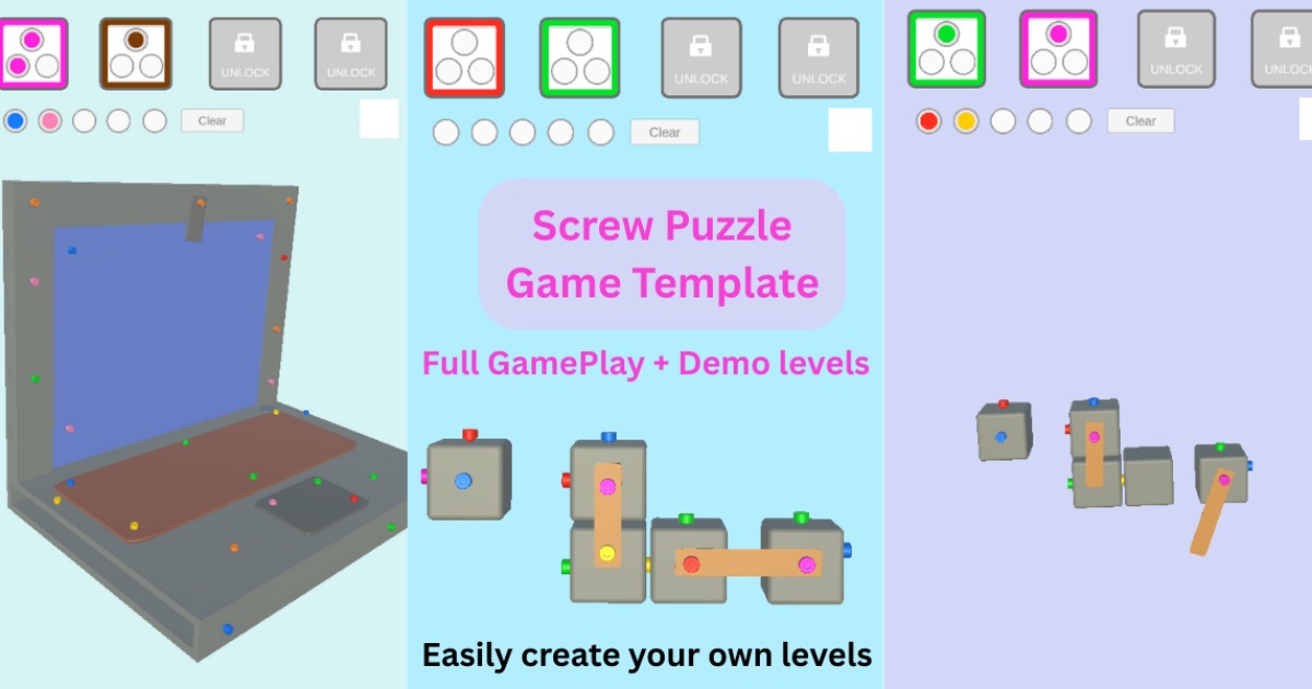 Screw Unity Source Code Screw Puzzle 3D Template | チュートリアル | Unity Asset Store